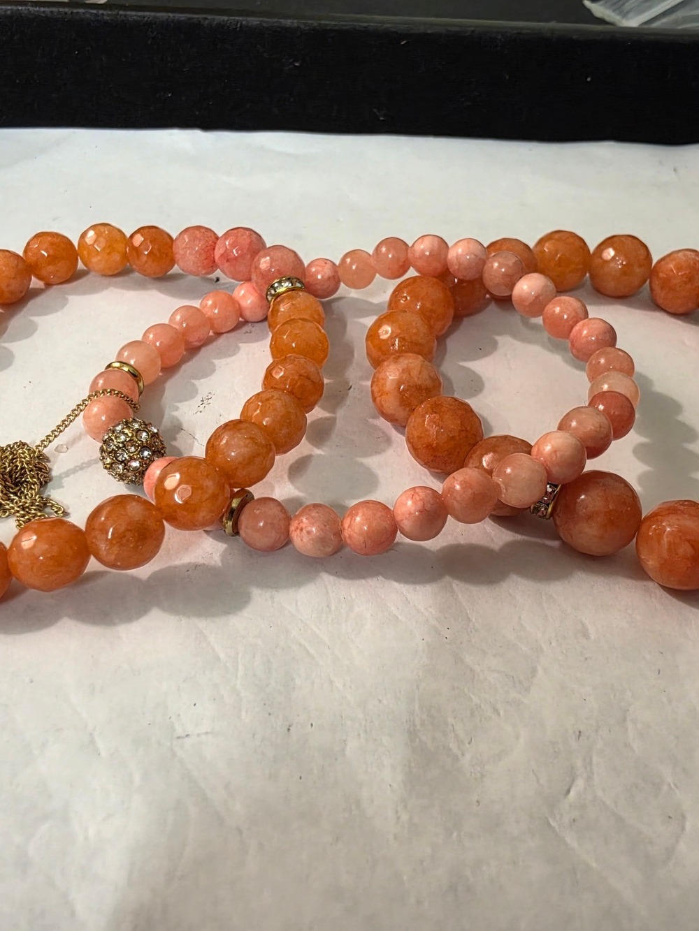 Coral and Peach Beaded Stretch Bracelets - Set of 3 214